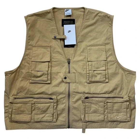 Nike Life Utility Vest Mens Large Sesame Beige Fishing Cargo FN3214-252 NEW - Picture 1 of 5
